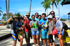 With fellow tourists at Cowrie Island
